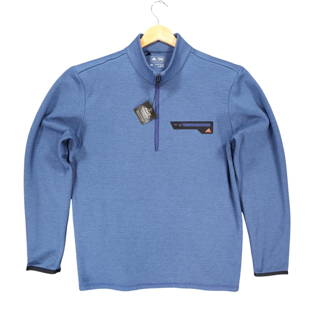 Adidas Quarter Zip Pullover Mens Medium Blue Excellent Textured Chest‎ Pocket